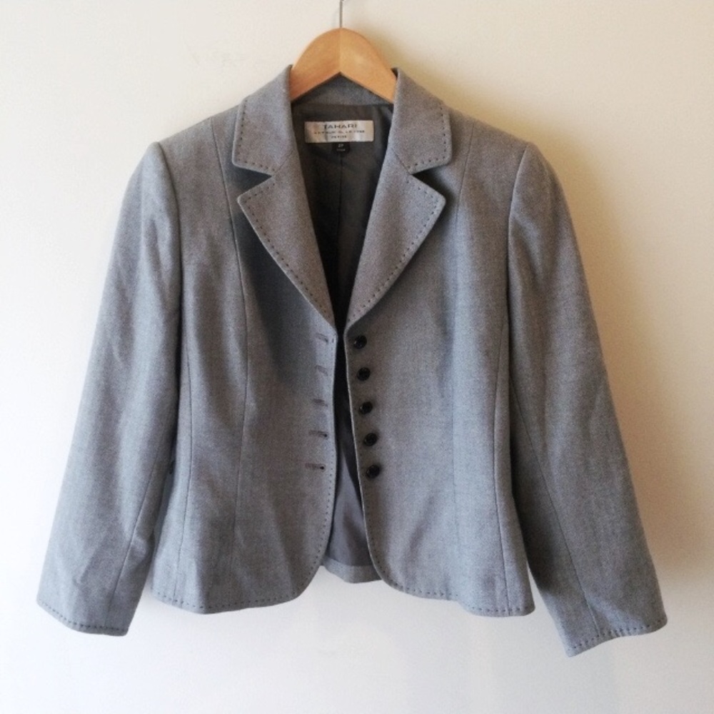 Tahari Herringbone Grey Blazer